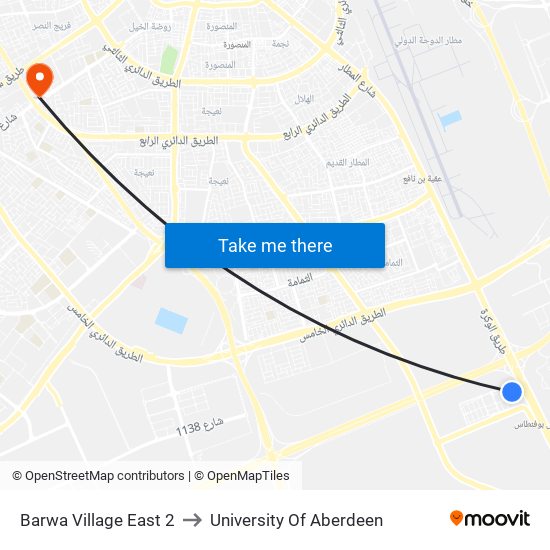 Barwa Village East 2 to University Of Aberdeen map