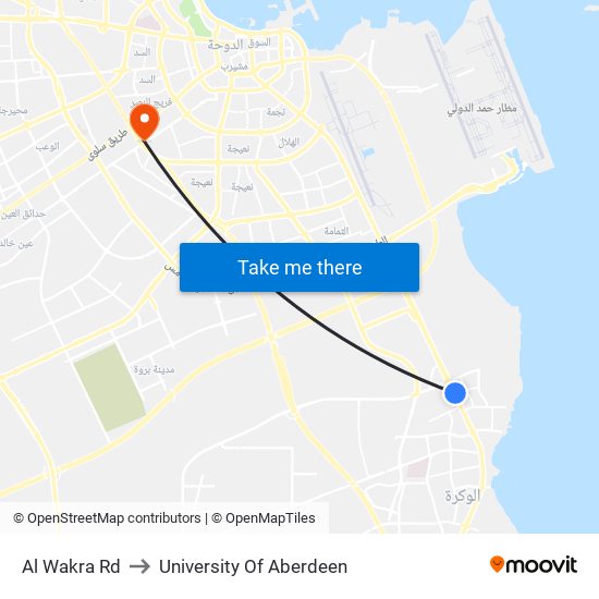 Al Wakra Rd to University Of Aberdeen map
