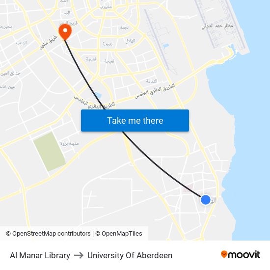 Al Manar Library to University Of Aberdeen map
