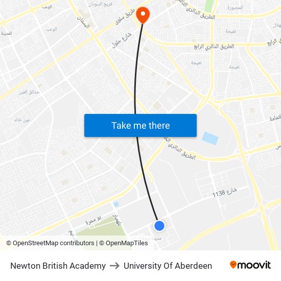 Newton British Academy to University Of Aberdeen map