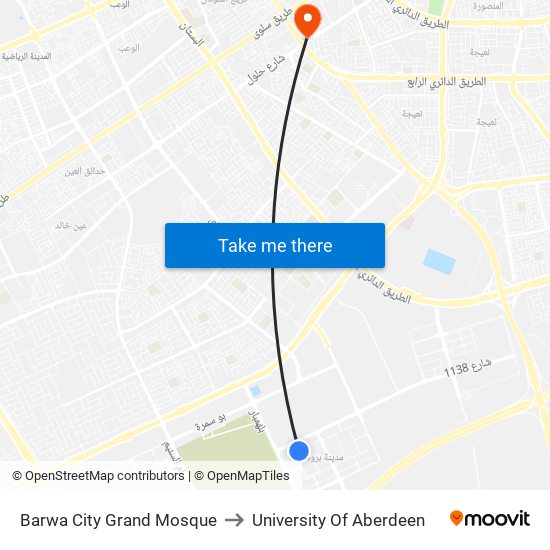 Barwa City Grand Mosque to University Of Aberdeen map