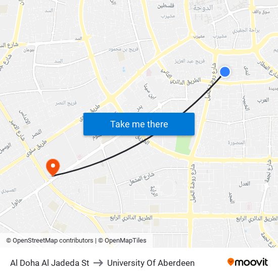 Al Doha Al Jadeda St to University Of Aberdeen map