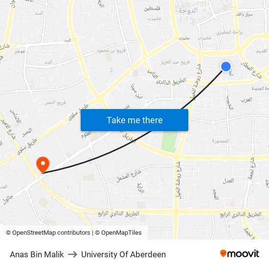 Anas Bin Malik to University Of Aberdeen map
