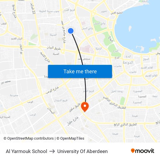 Al Yarmouk School to University Of Aberdeen map
