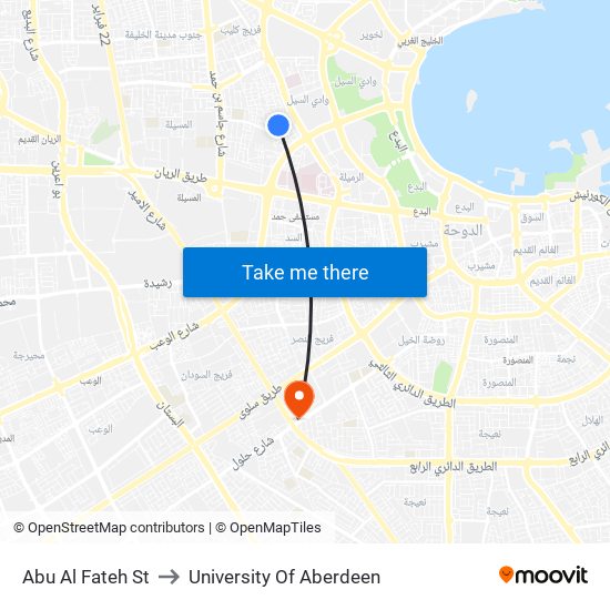 Abu Al Fateh St to University Of Aberdeen map