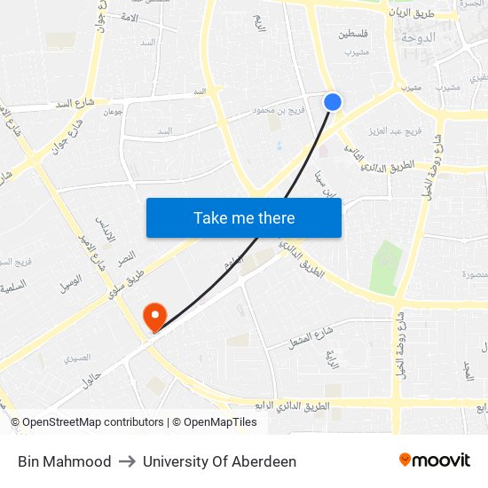 Bin Mahmood to University Of Aberdeen map