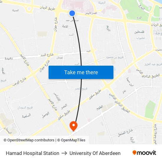 Hamad Hospital Station to University Of Aberdeen map
