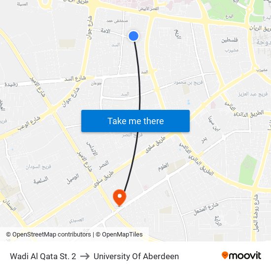 Wadi Al Qata St. 2 to University Of Aberdeen map