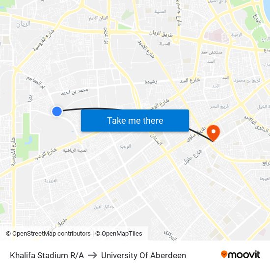 Khalifa Stadium R/A to University Of Aberdeen map