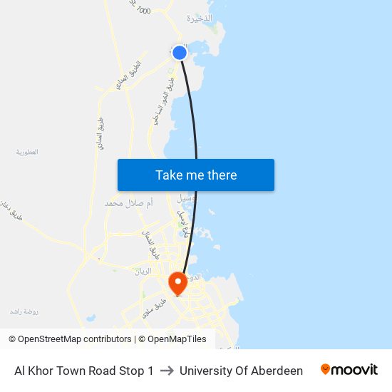Al Khor Town Road Stop 1 to University Of Aberdeen map