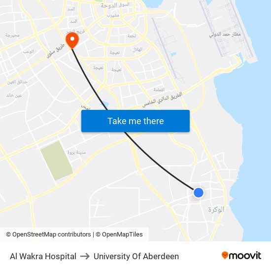 Al Wakra Hospital to University Of Aberdeen map