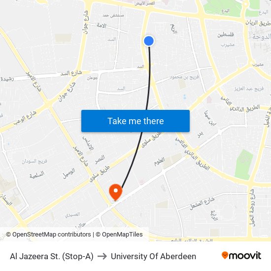 Al Jazeera St. (Stop-A) to University Of Aberdeen map