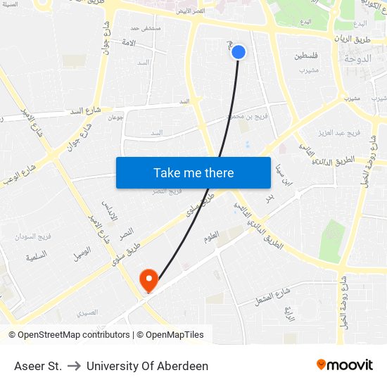 Aseer St. to University Of Aberdeen map