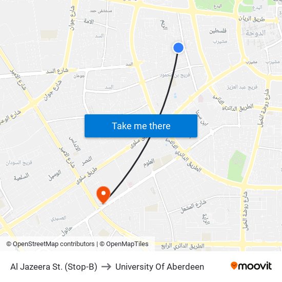 Al Jazeera St. (Stop-B) to University Of Aberdeen map