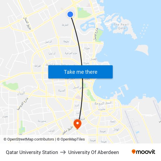 Qatar University Station to University Of Aberdeen map