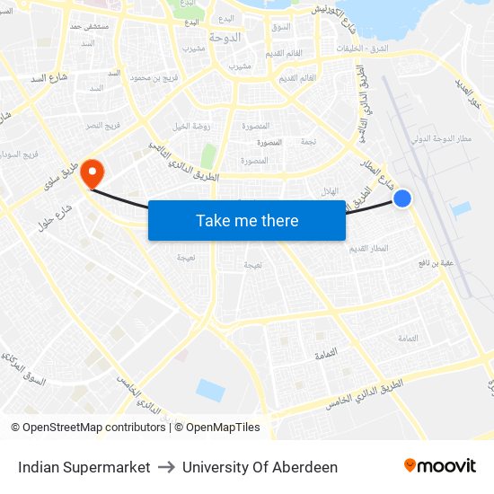 Indian Supermarket to University Of Aberdeen map