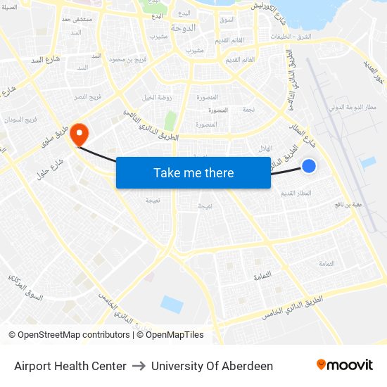 Airport Health Center to University Of Aberdeen map