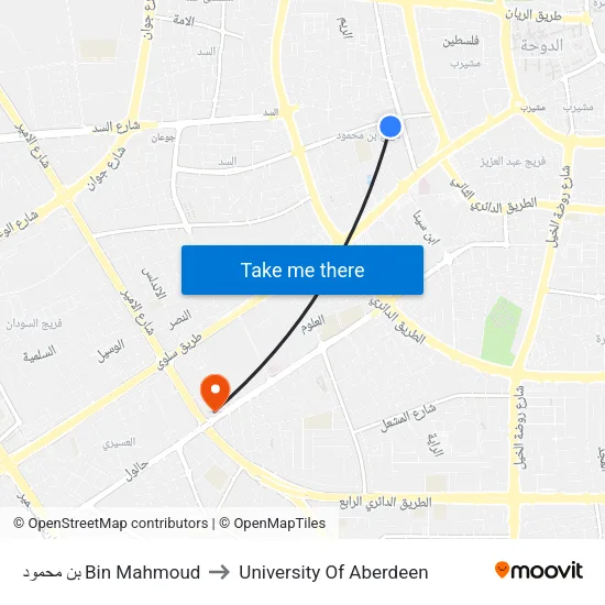 Bin Mahmoud to University of Aberdeen map