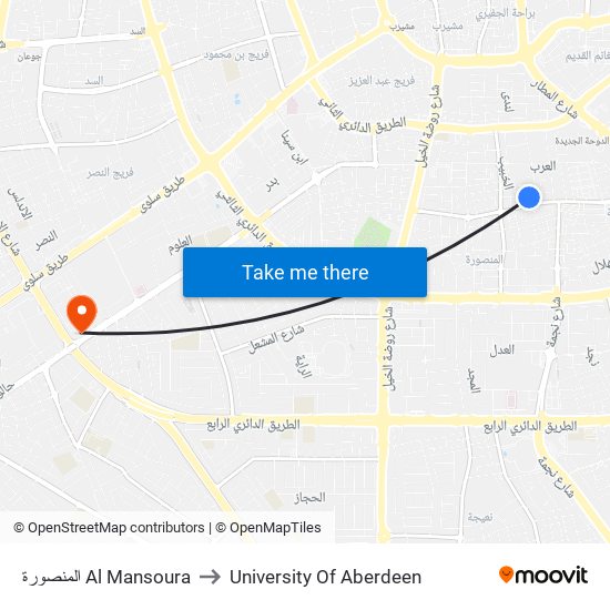 المنصورة Al Mansoura to University Of Aberdeen map
