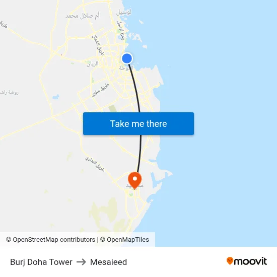 Burj Doha Tower to Mesaieed map