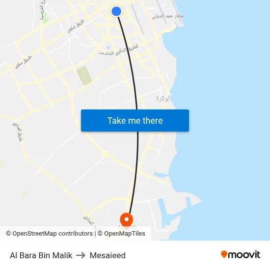 Al Bara Bin Malik to Mesaieed map