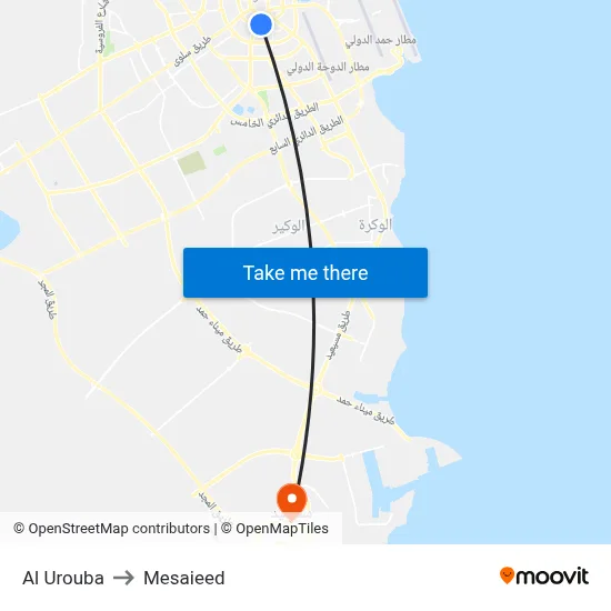 Al Urouba to Mesaieed map