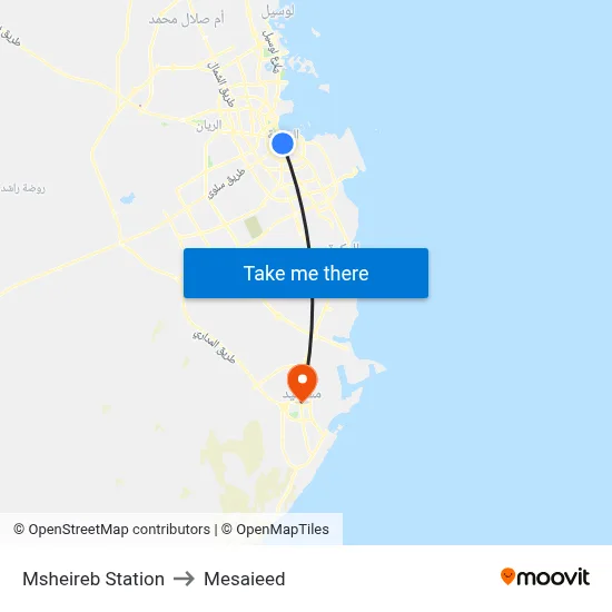 Msheireb Station to Mesaieed map