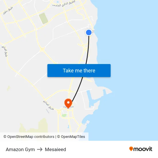 Amazon Gym to Mesaieed map