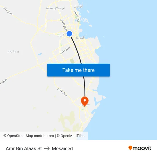 Amr Bin Alaas Street to Mesaieed map
