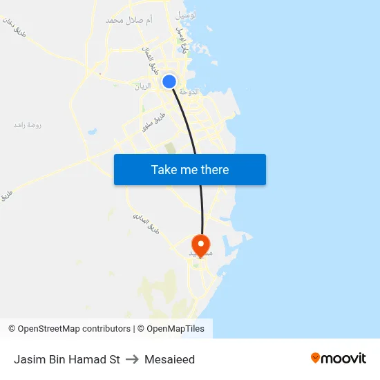 Jasim Bin Hamad Street to Mesaieed map