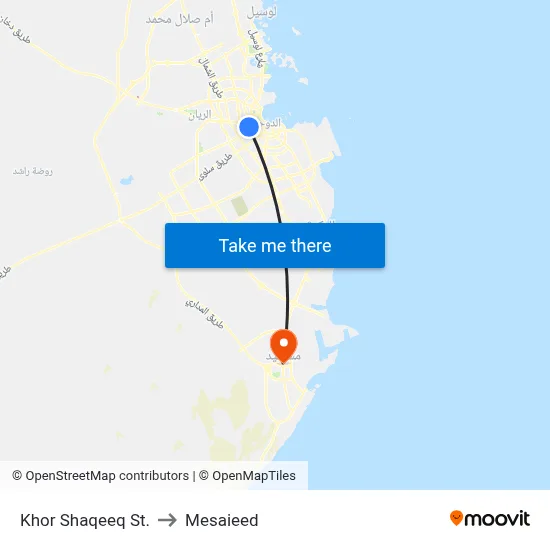 Khor Shaqeeq Street to Mesaieed map