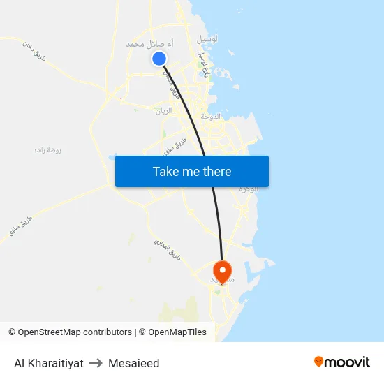 Al Kharaitiyat to Mesaieed map