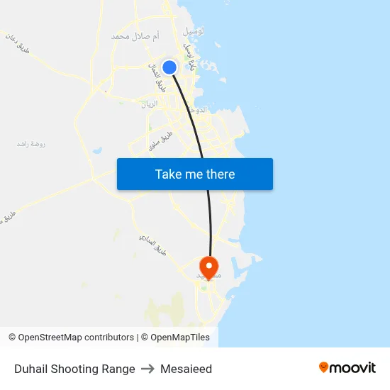 Duhail Shooting Range to Mesaieed map