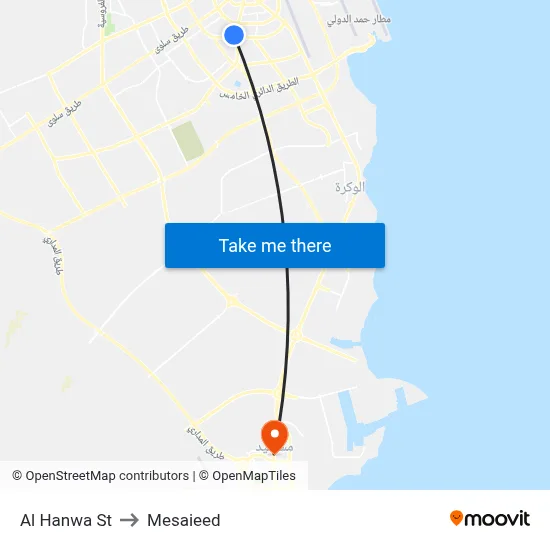 Al Hanwa Street to Mesaieed map