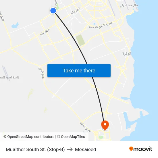 Muaither South Street (Stop-B) to Mesaieed map