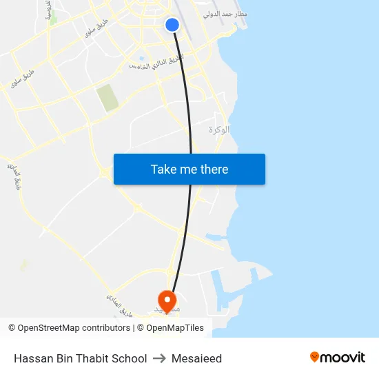 Hassan Bin Thabit School to Mesaieed map