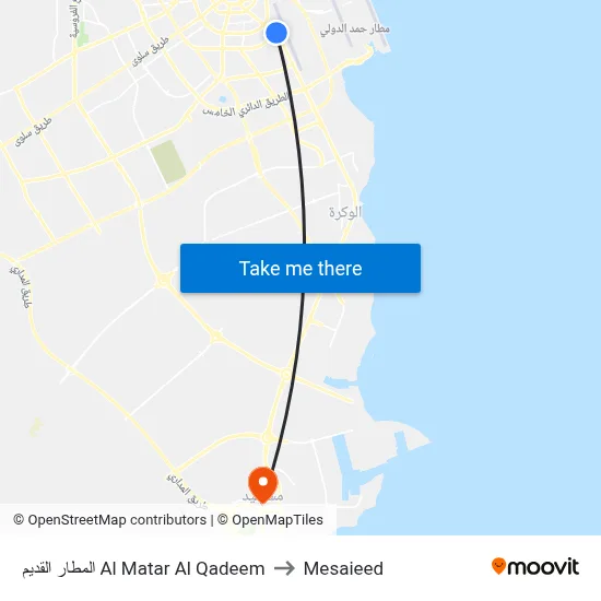 Al Matar Al Qadeem to Mesaieed map