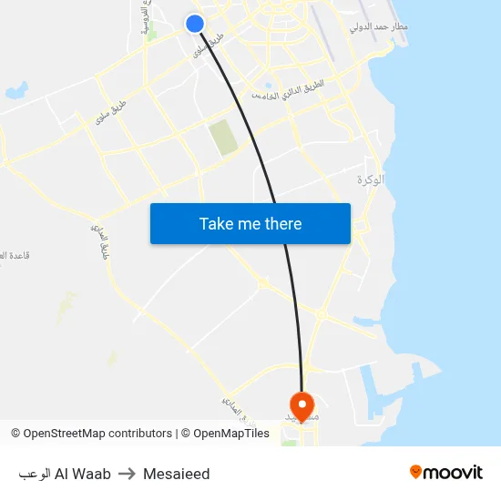 الوعب Al Waab to Mesaieed map