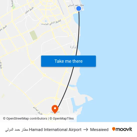 Hamad International Airport to Mesaieed map