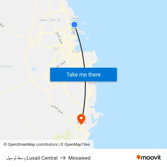 Lusail Central to Mesaieed map