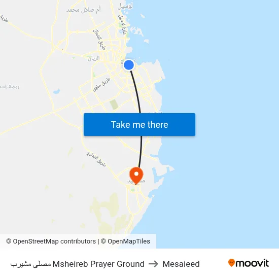 Msheireb Prayer Ground to Mesaieed map