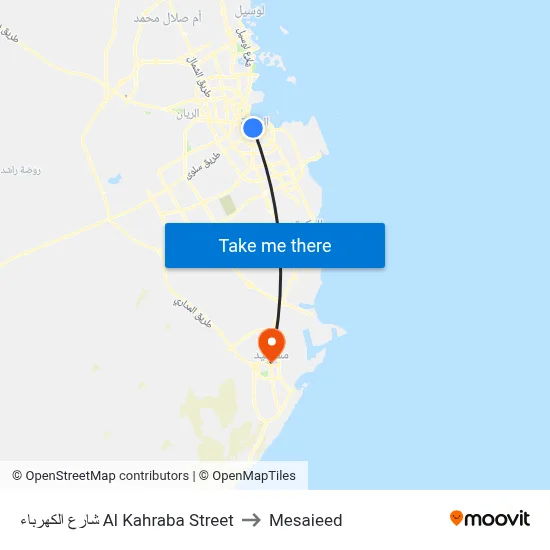 Al Kahraba Street to Mesaieed map
