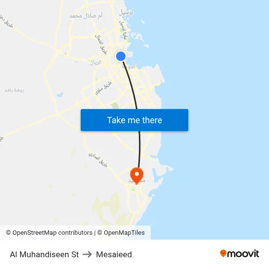 Al Muhandiseen Street to Mesaieed map