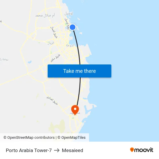 Porto Arabia Tower-7 to Mesaieed map