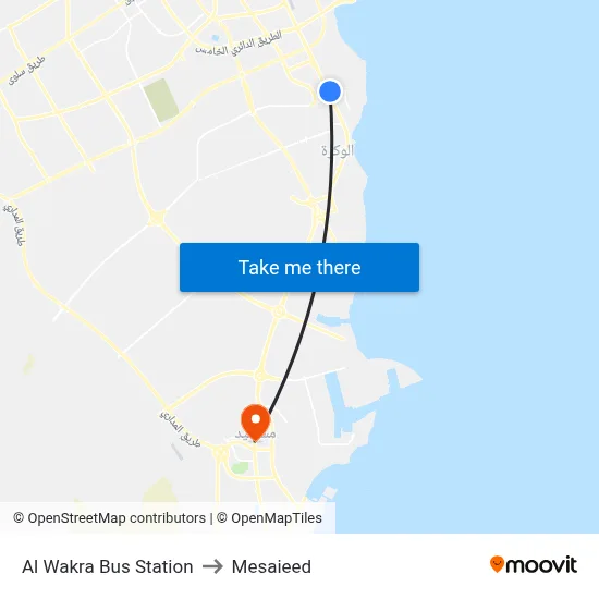 Al Wakra Bus Station to Mesaieed map