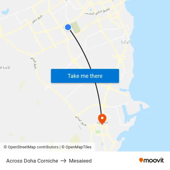 Across Doha Corniche to Mesaieed map