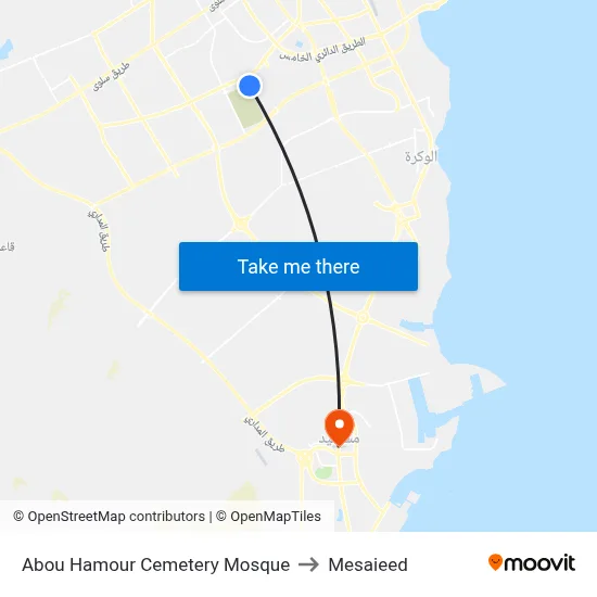 Abou Hamour Cemetery Mosque to Mesaieed map