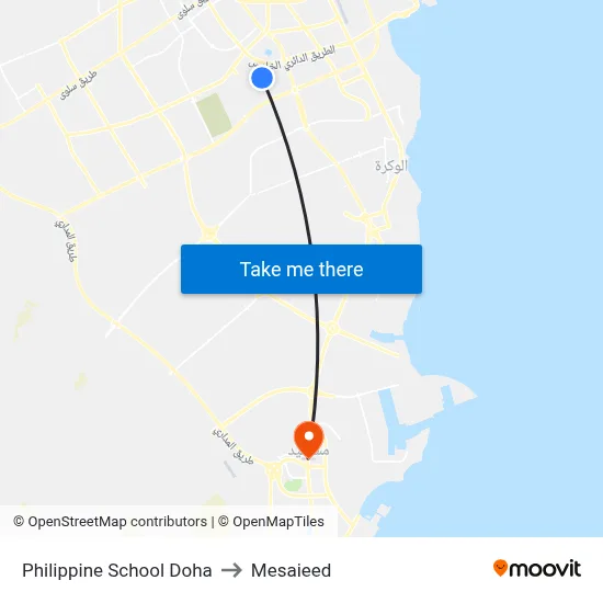 Philippine School Doha to Mesaieed map