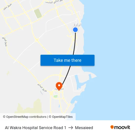 Al Wakra Hospital Service Road 1 to Mesaieed map