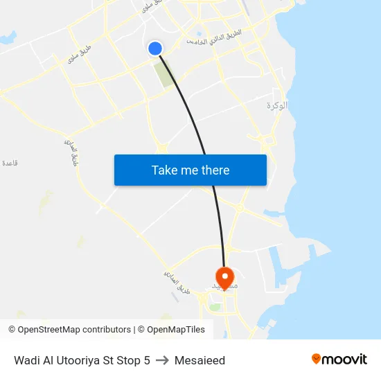 Wadi Al Utooriya St Stop 5 to Mesaieed map